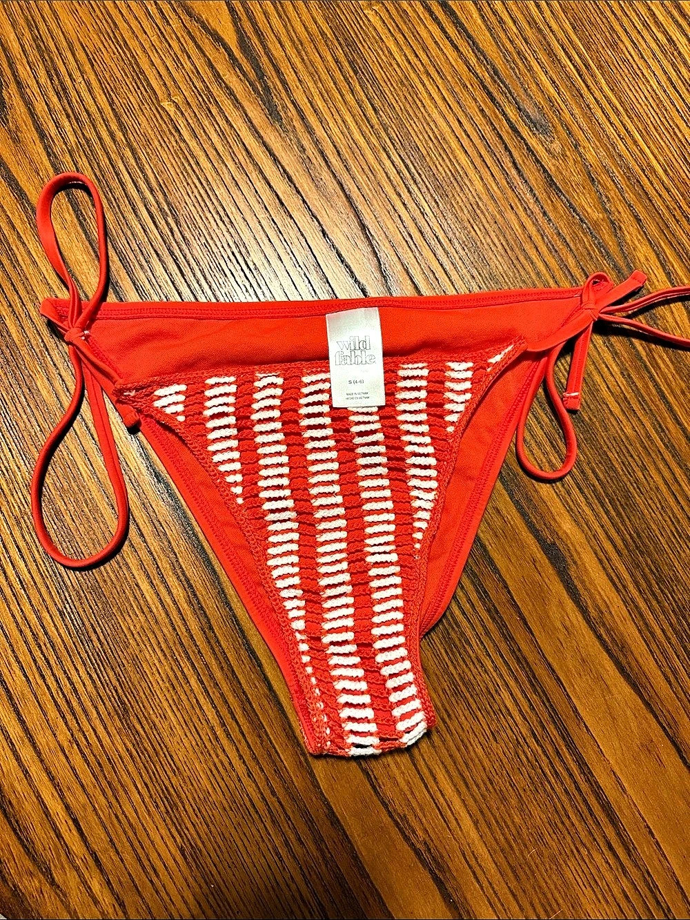 Wild Fable Extra Cheeky Extra High Leg Crochet Bikini Bottom Red & White Small